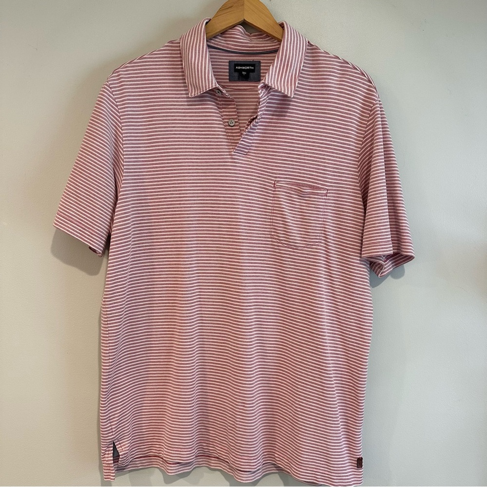 Ashworth pink white stripe golf polo